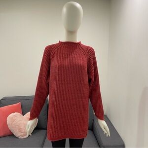 EDDIE BAUER 100% Cotton Roll Neck Tunic Sweater Size Small Roll Hem and Cuffs